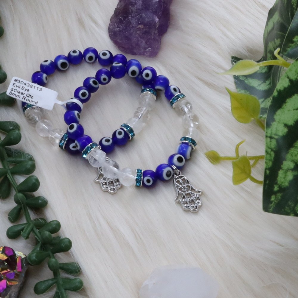 Bracelet // Evil Eye and Quartz Fatima Hand