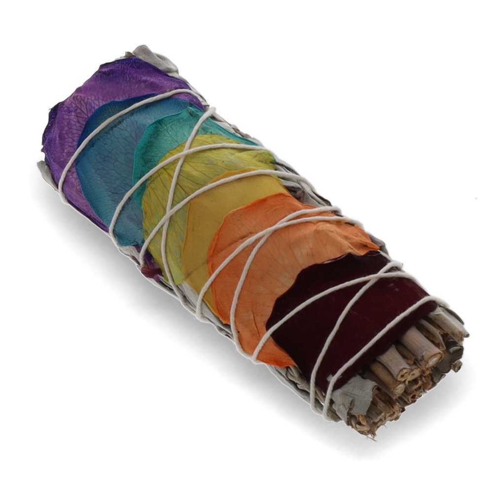 Smudge Stick // White Sage with Chakra Rose Petals // 10cm