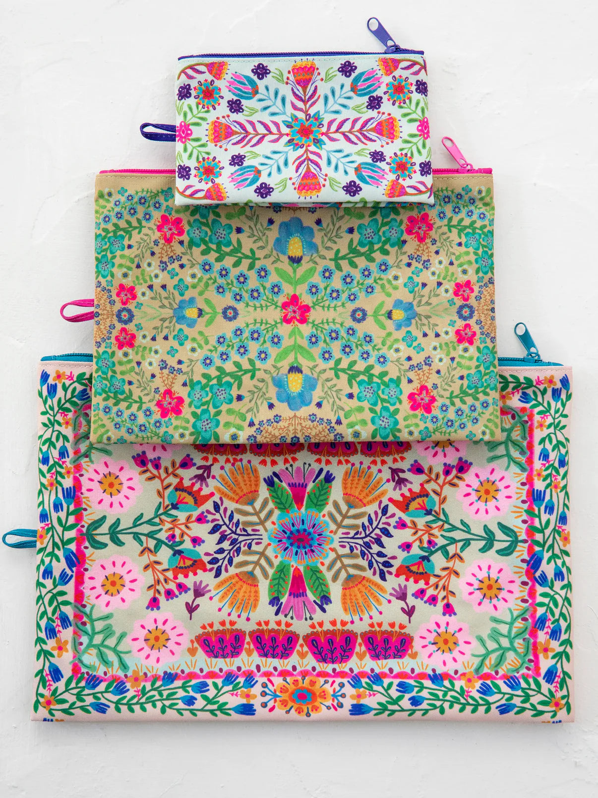 Anything & Everything Pouches // Set of 3 // Taupe Folk Flower