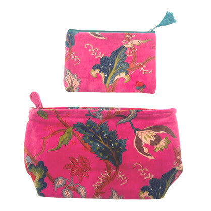 Cosmetic Purse // Pink Floral Velvet