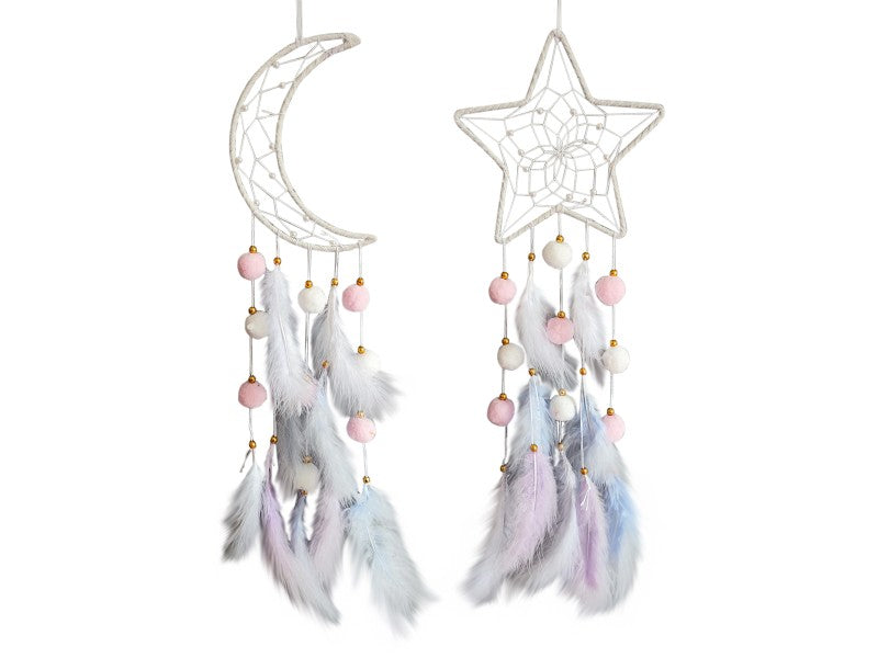 Dream Catcher // Star/Moon with Pom Poms // 20cm