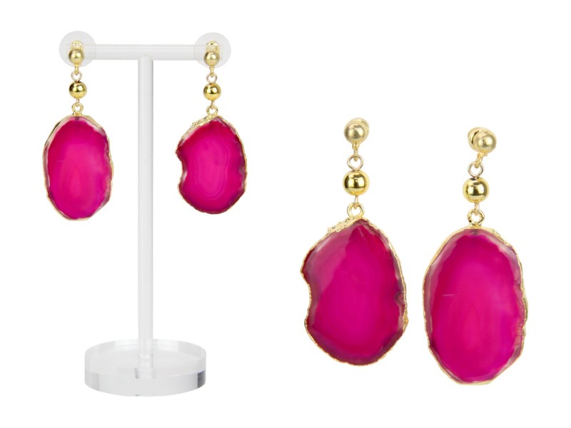 Earring // Pink Geode Earring Drop with 18K Plating