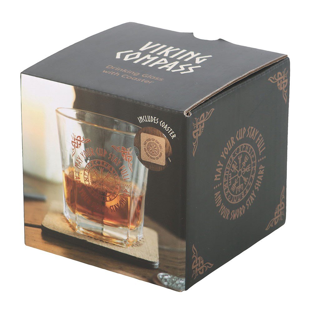 Viking // Lowball Drinking Glass with Coaster // Compass