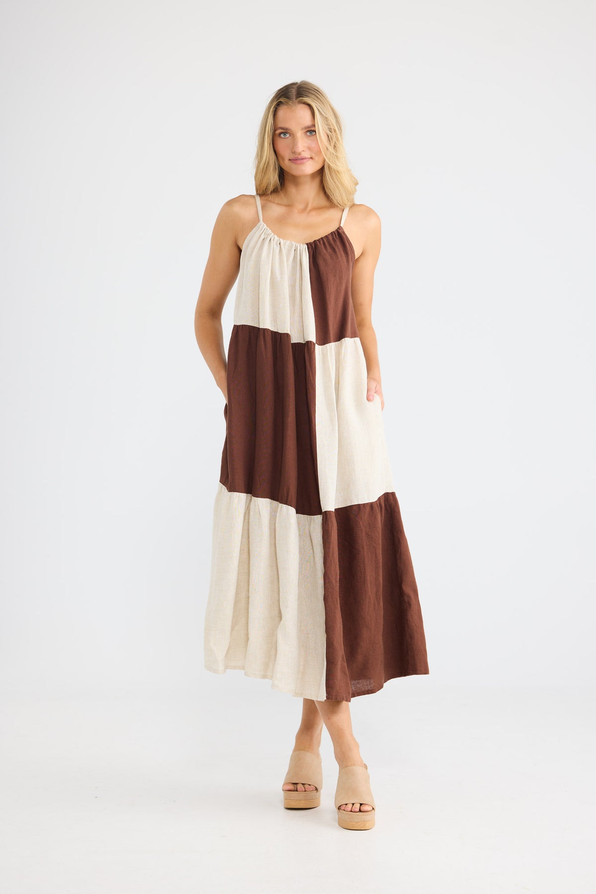 Leonardo Midi Dress // Chocolate W Natural Patchwork