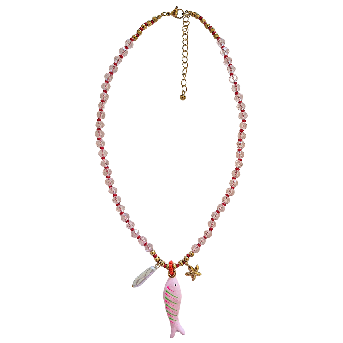 Necklace // Beaded Charm // Pink