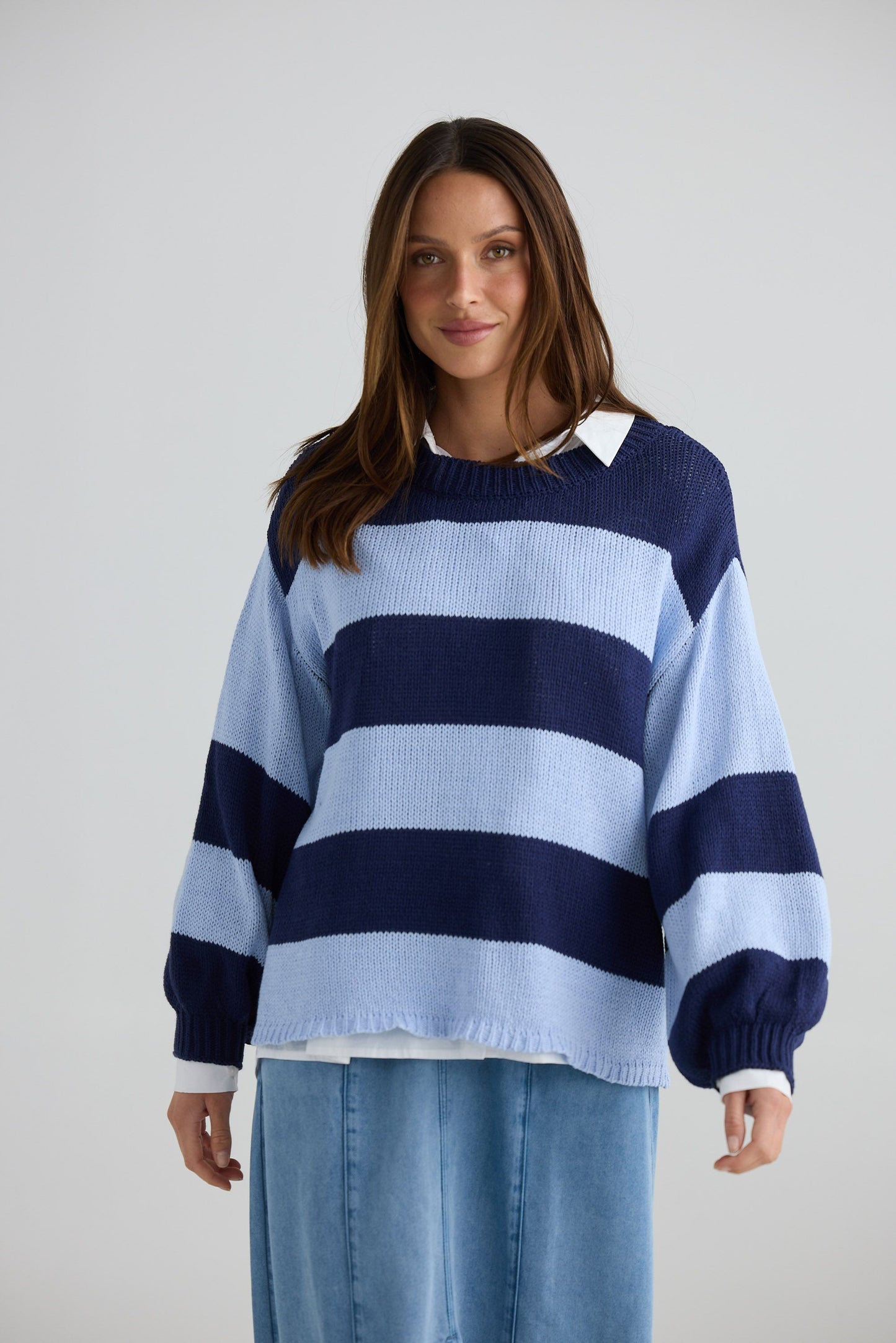 Driftwood Knit // Navy w Pale Blue Stripe