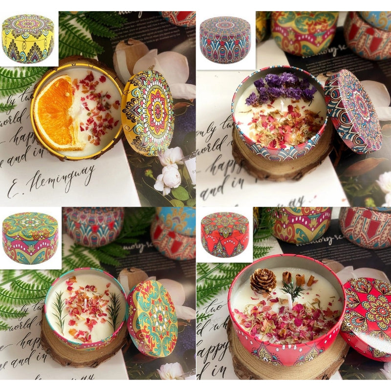 Candle // Boho Tin With FLowers