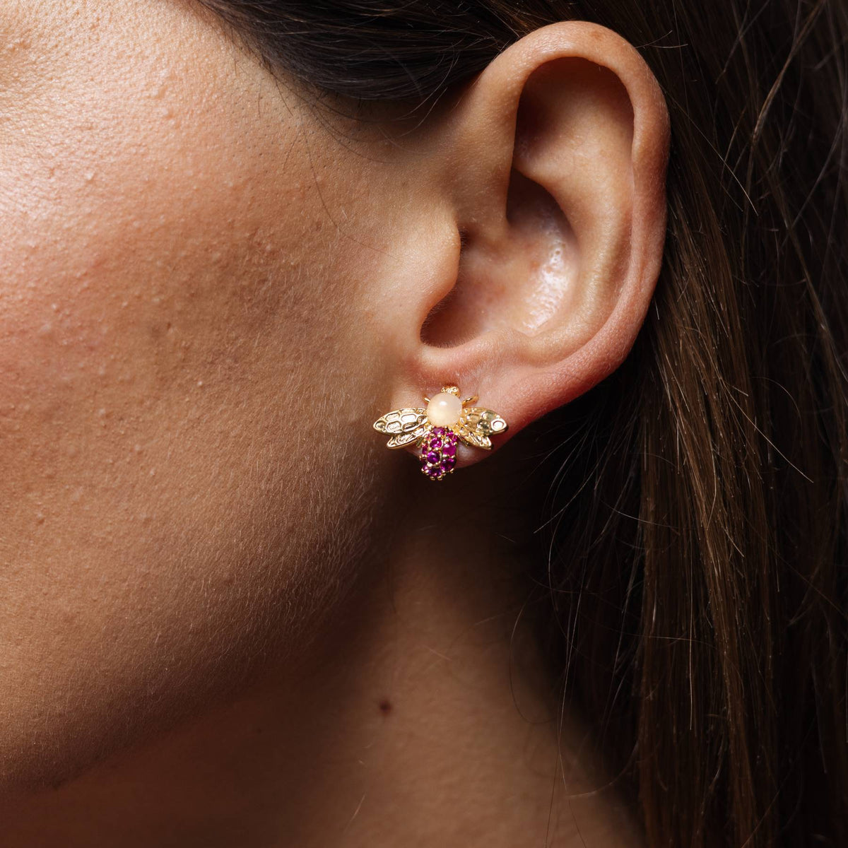 Earring // Bee Gem Stud // Pink