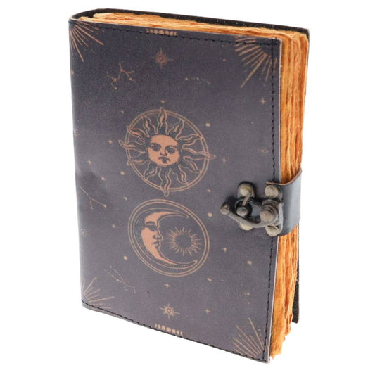 LEATHER JOURNAL - Sun Moon Gold Print 12c, x 17cm