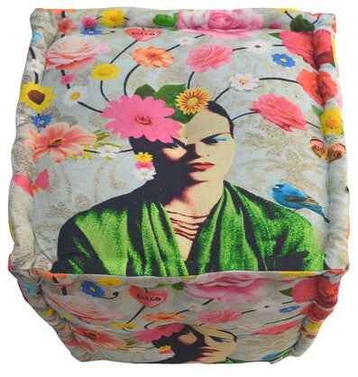 Grey Floral Pouf // 40x40x40cm