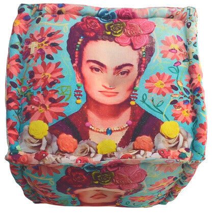 Blue Floral Pouf // 40x40x40cm