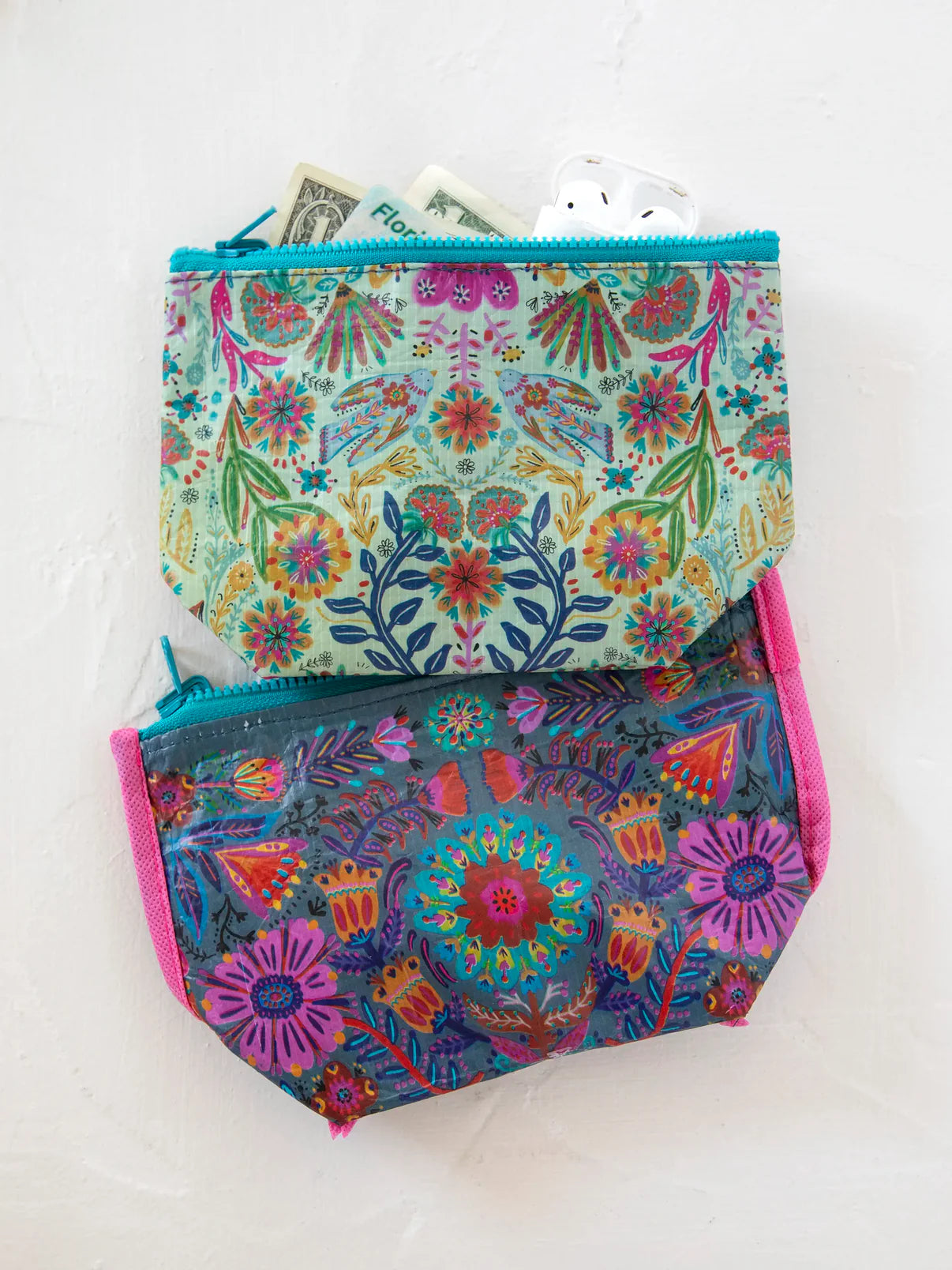 Small Recycled Zipper Pouch // Cream Floral