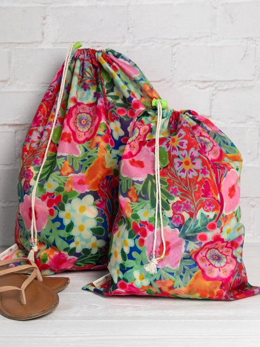 Travel Laundry Bag Set // Pink Painted Garden