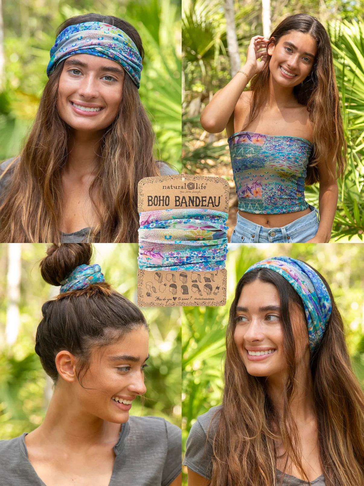 Full Boho Bandeau® Headband // Blue Watercolor Patchwork