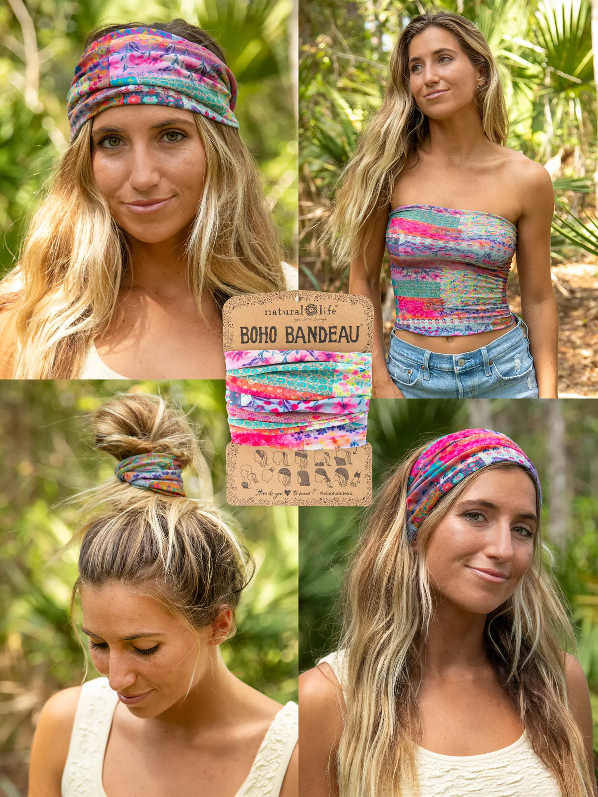 Full Boho Bandeau® Headband // Pink Watercolor Patchwork