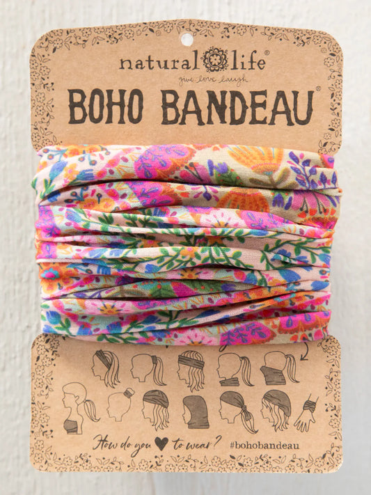 Full Boho Bandeau® Headband // Pink Floral Diamonds