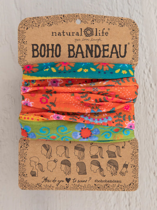 Full Boho Bandeau® Headband // Orange Green Border