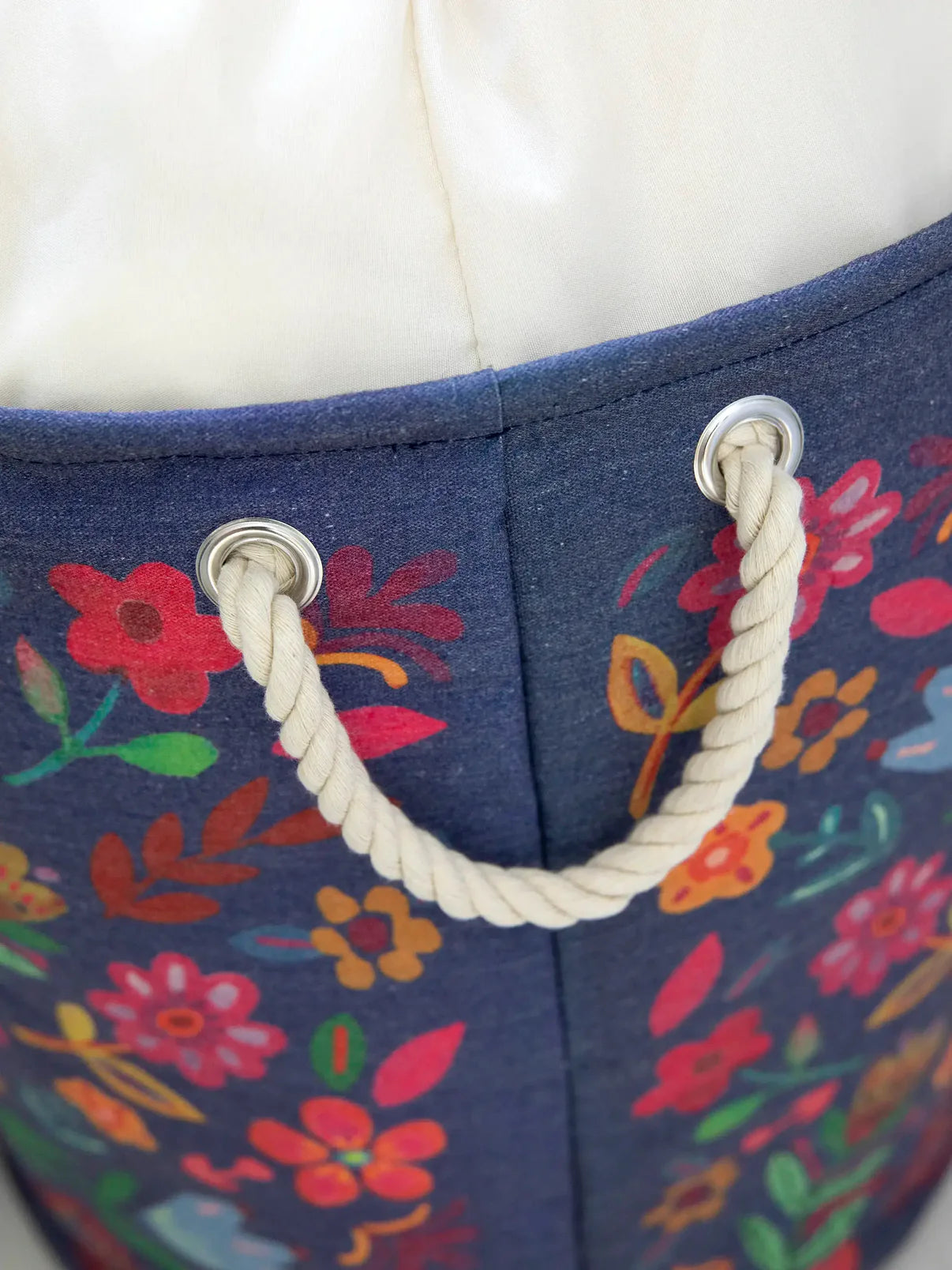 Boho Printed Laundry Hamper // Blue Folk Flower