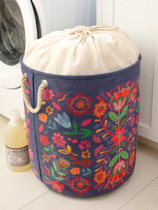 Boho Printed Laundry Hamper // Blue Folk Flower