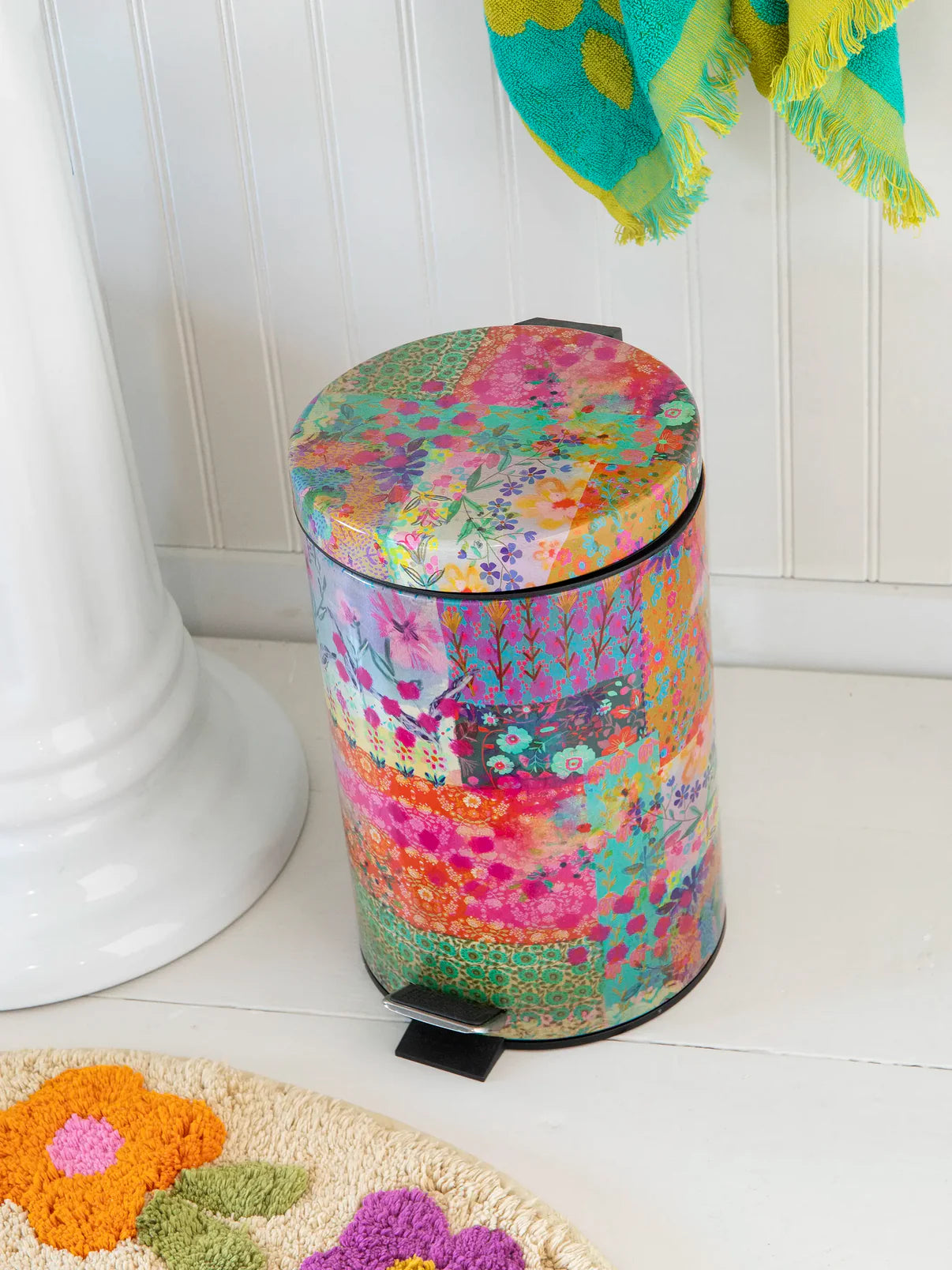 Bathroom Trash Can // Pink Watercolor Patchwork