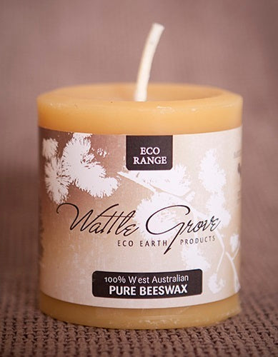 Wattle Grove Beeswax Candle // Short Wide Round Pillar