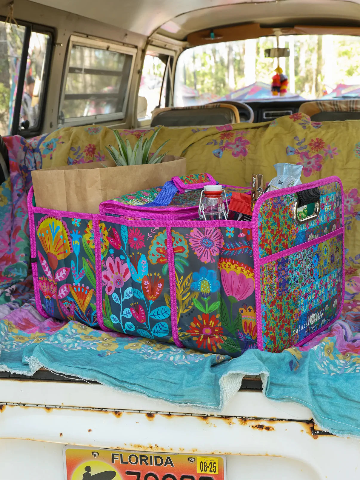 Car Trunk Organizer // Navy Folk Flower