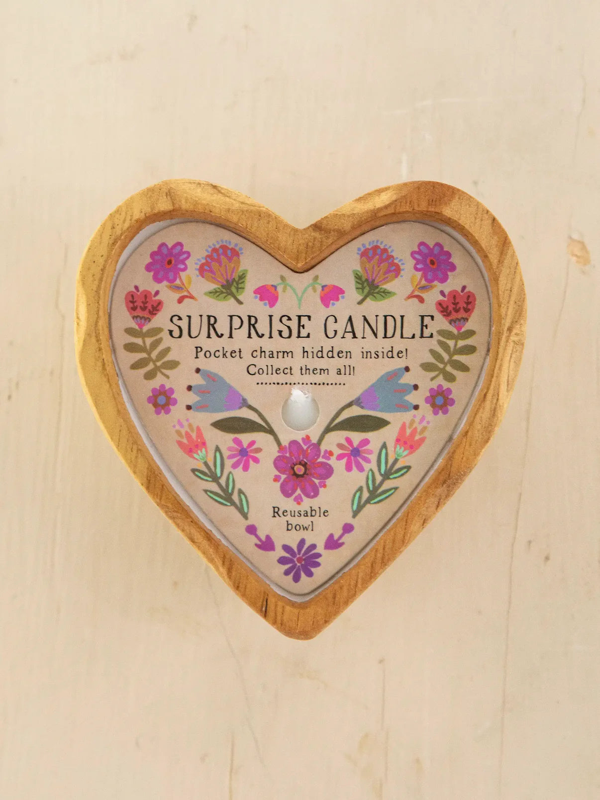 Wooden Heart Surprise Candle // Folk Flower