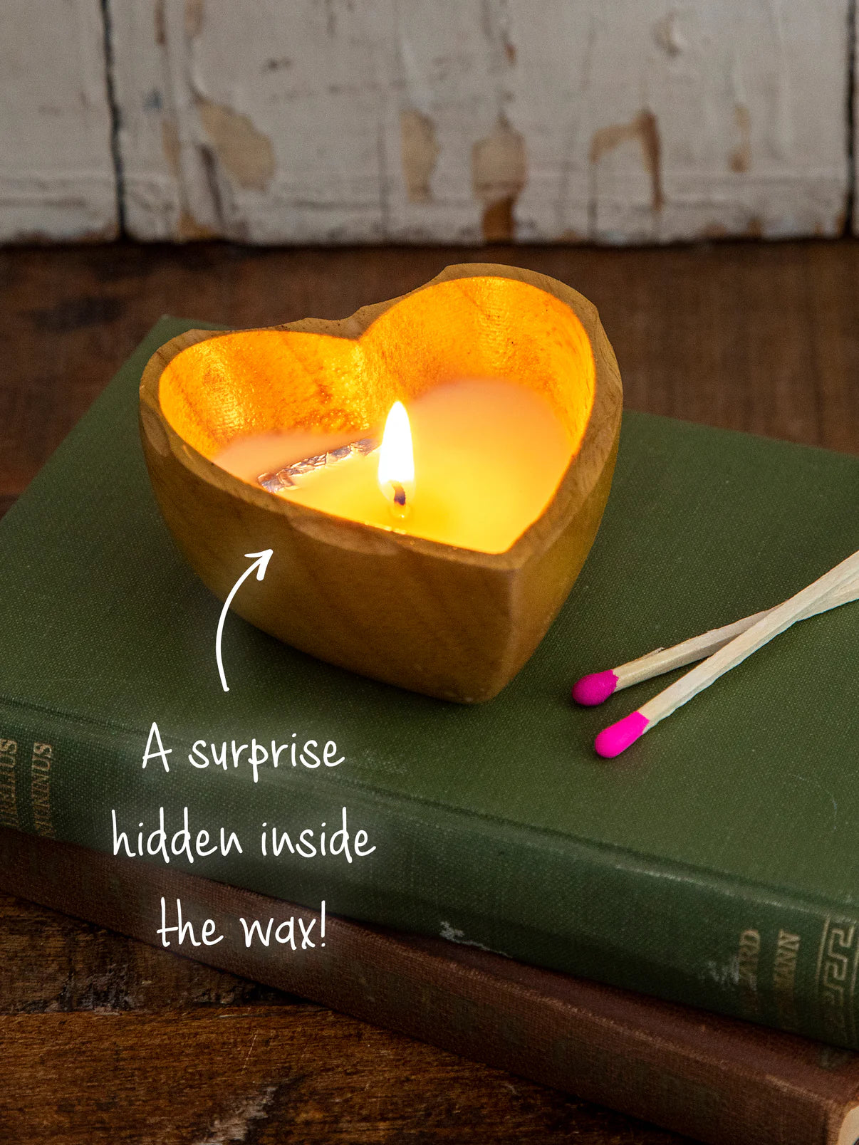 Wooden Heart Surprise Candle // Folk Flower