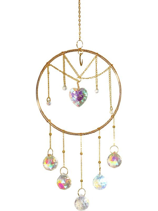 Hanging // Round Heart Suncatcher W/Crystal // 43cm