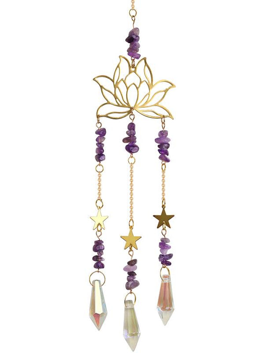 Hanging // Amethyst Lotus Crystal Suncatcher // 40cm