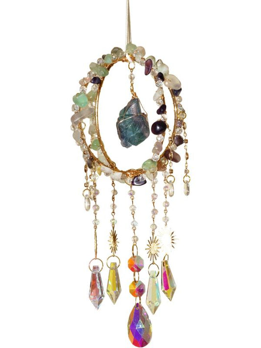 Hanging // Fluorite Suncatcher w/Crystals // 45cm