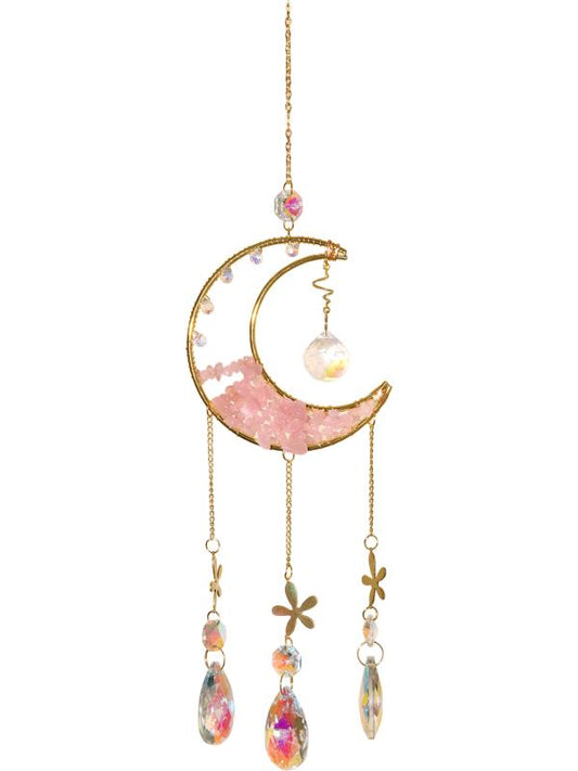 Hanging // Rose Quartz Moon Suncatcher // 46cm