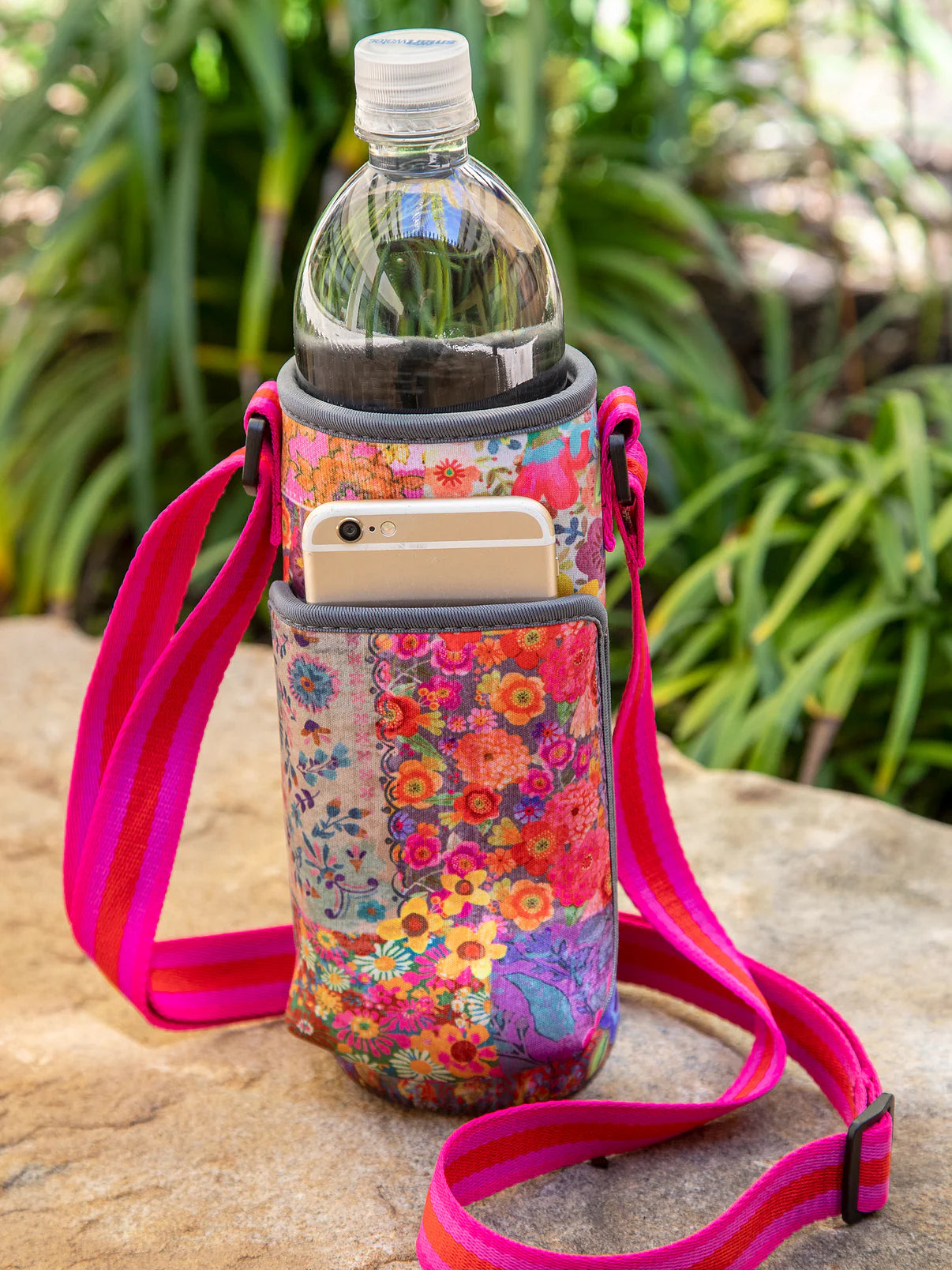 Insulated Water Bottle Carrier // Pink Patchwork