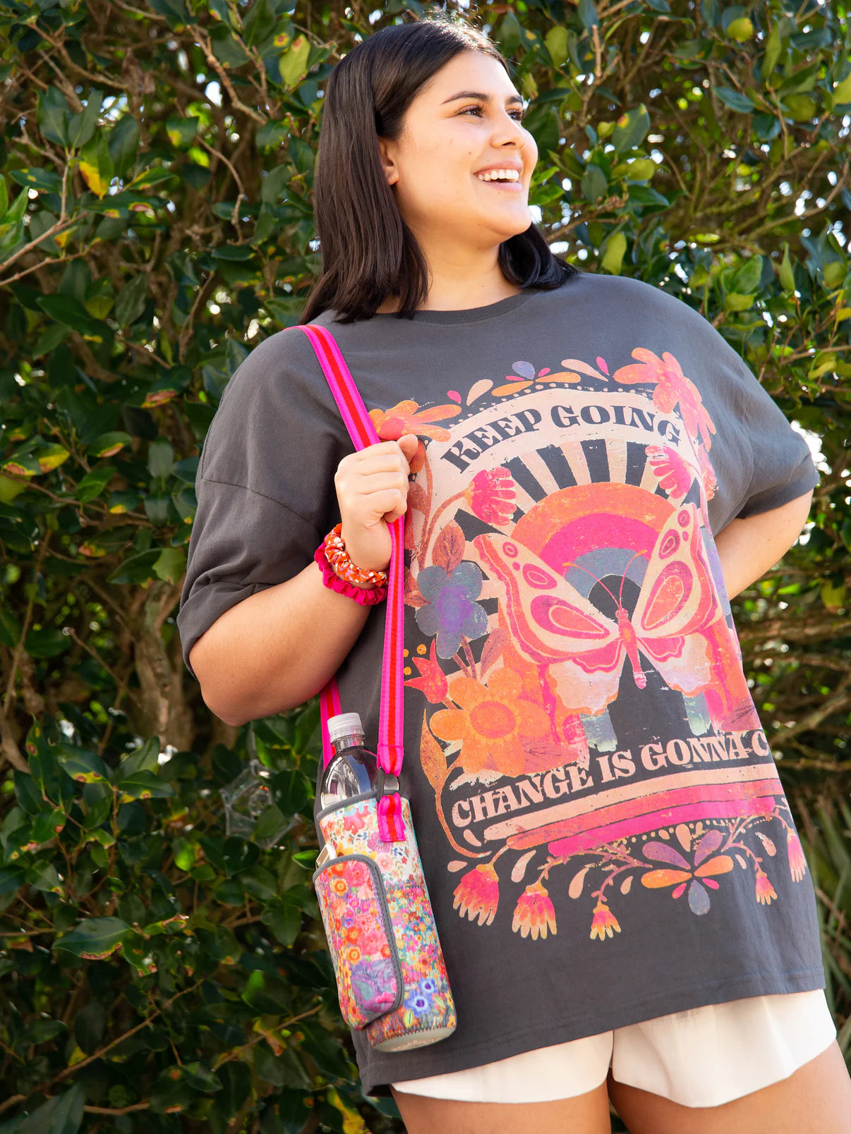 Insulated Water Bottle Carrier // Pink Patchwork