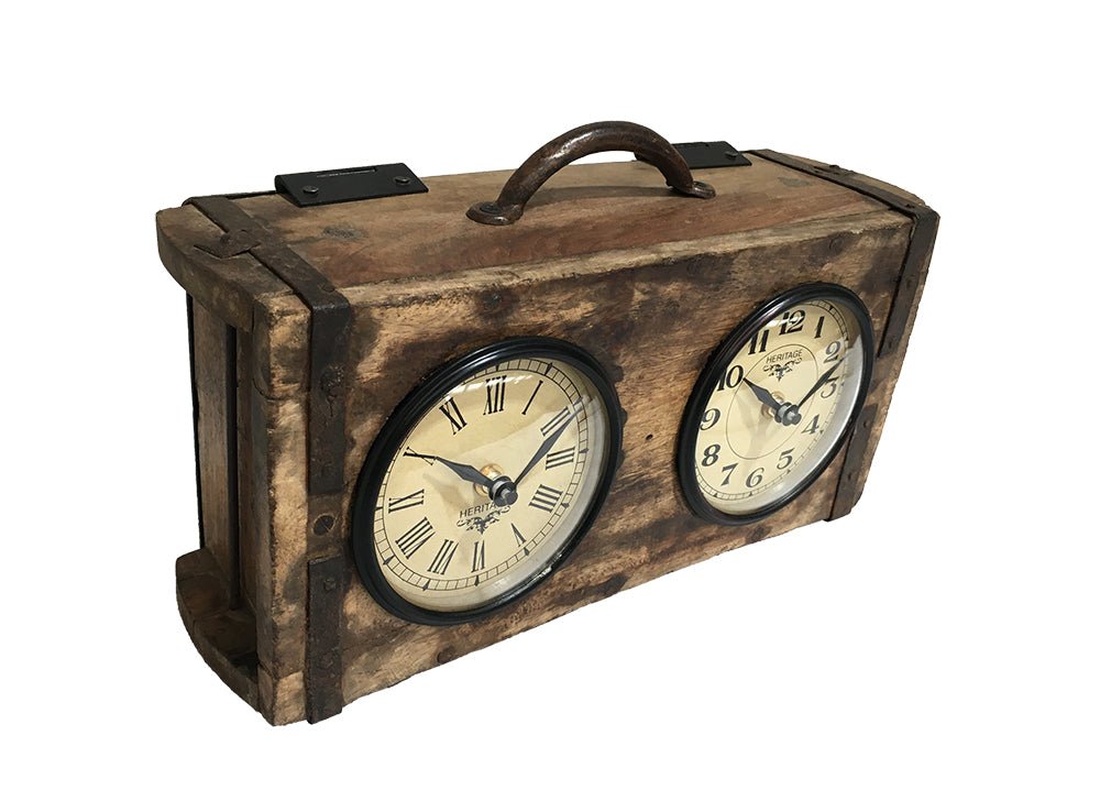 Table Clock - Brick Mould Dual Dial - (TC112) - Vintage World Australia - 3