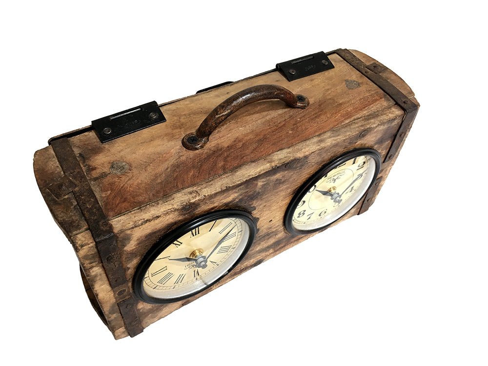 Table Clock - Brick Mould Dual Dial - (TC112) - Vintage World Australia - 4