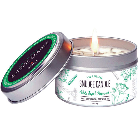 Candle // TIN SMUDGE CANDLE - White Sage & Peppermint Soy Wax // 100gms