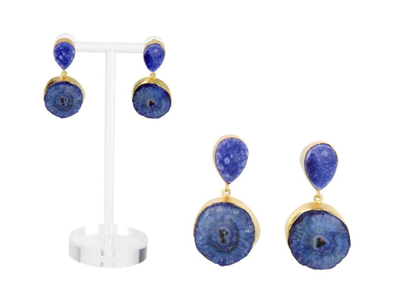 Earring // Blue Geode Earring Drop W/18k Plating