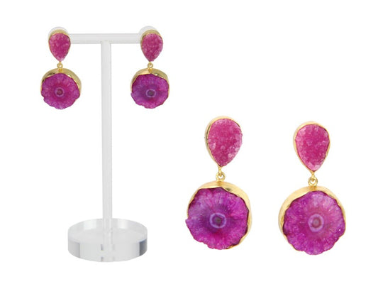 Earring // Pink Geode Drop With 18K Plating