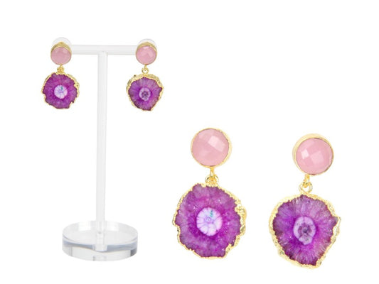 Earring // Pink Gem with 18K Gold Plating