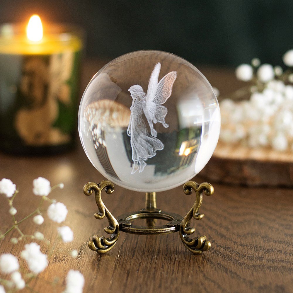 Glass Crystal Ball and Stand // Stardust Fairy Laser Engraved
