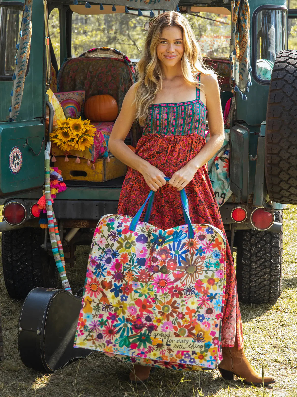 Happy XL Zip Tote Bag // Grateful