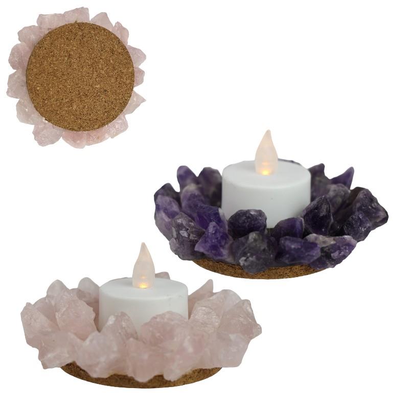 Tealight Holder // Amethyst & Rose Quartz // 2 Asstd // 10cm