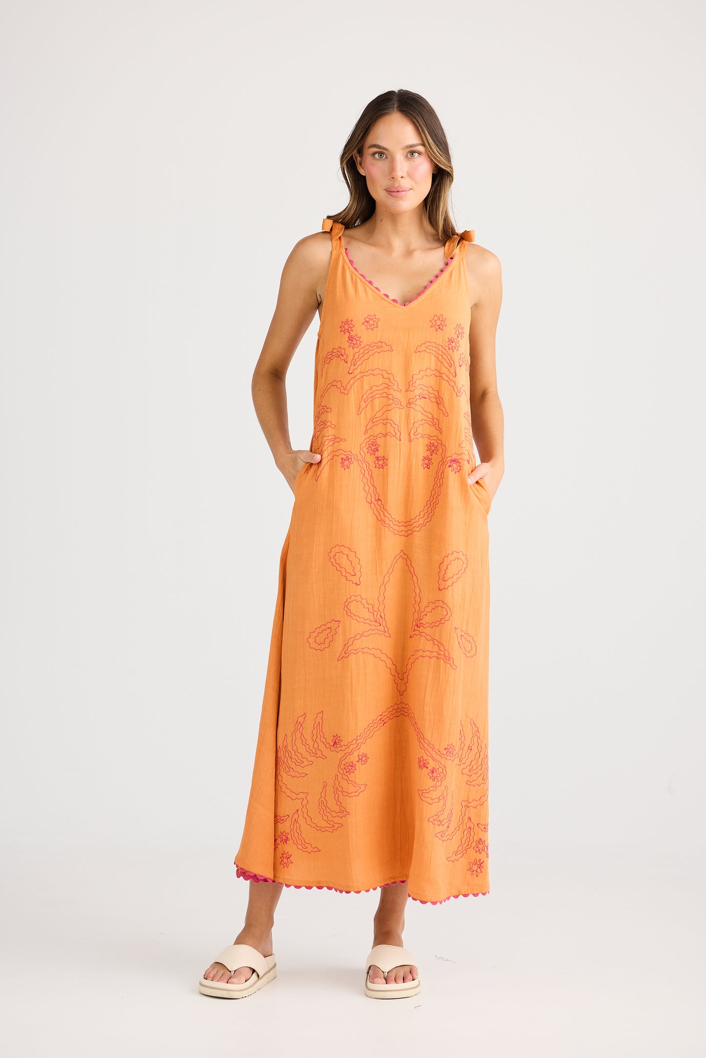 Deira Embroidered Dress // Orange Palm