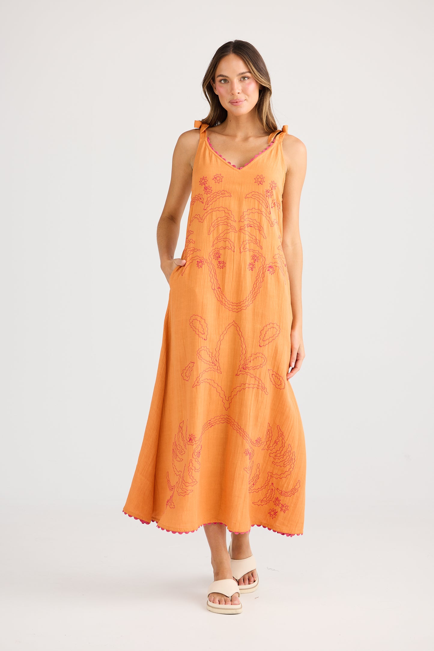 Deira Embroidered Dress // Orange Palm