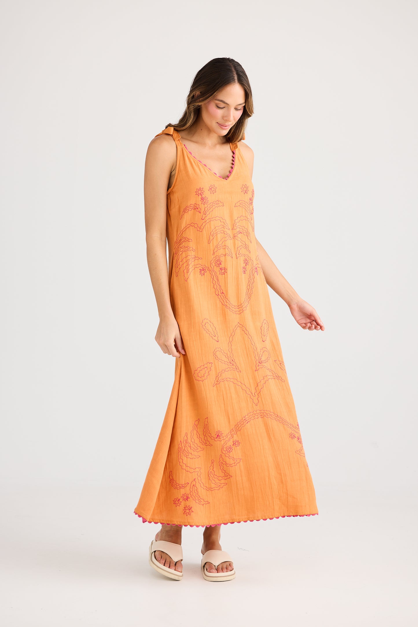 Deira Embroidered Dress // Orange Palm
