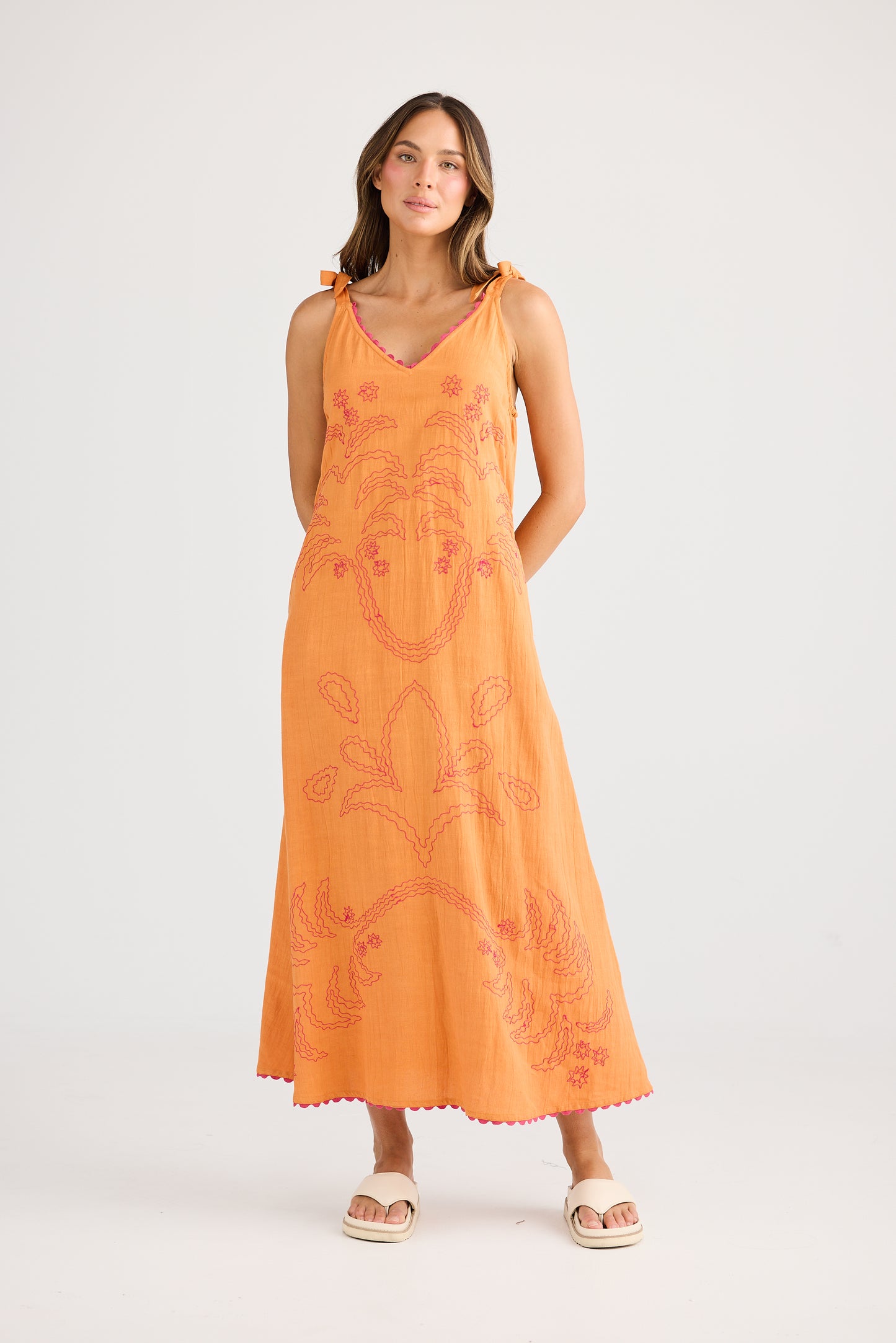 Deira Embroidered Dress // Orange Palm