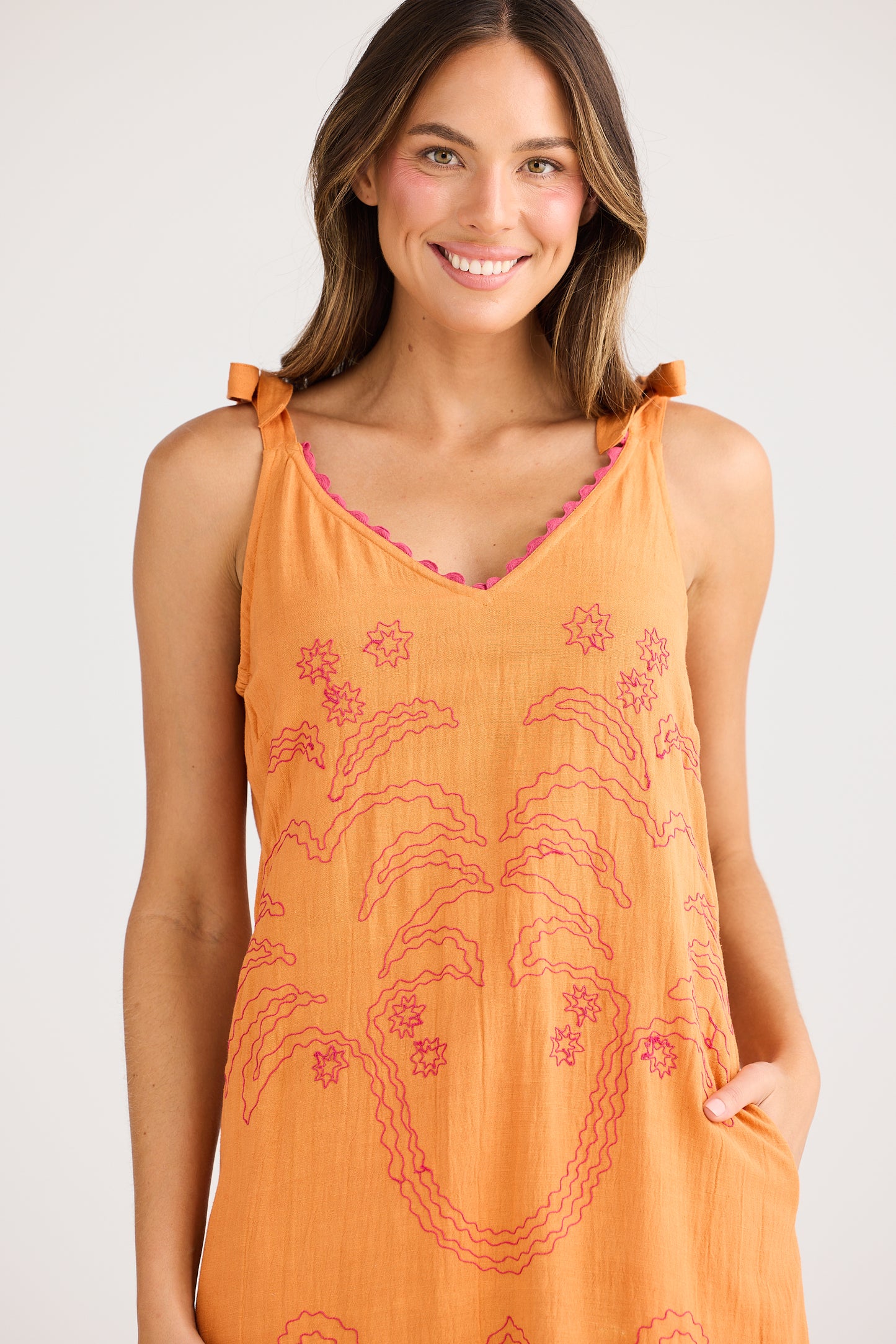 Deira Embroidered Dress // Orange Palm
