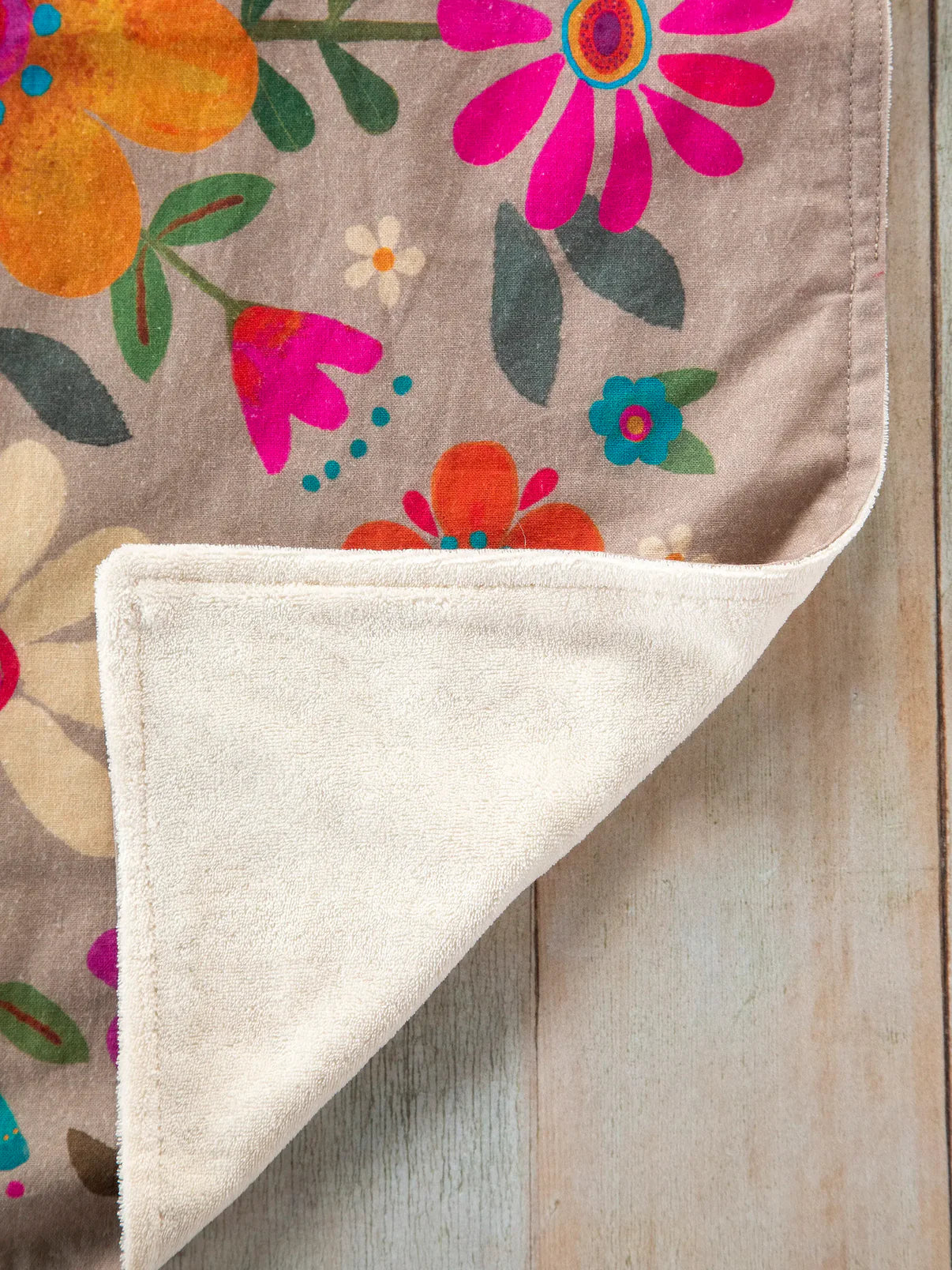 Cotton Dish Towel // Taupe Folk Flower