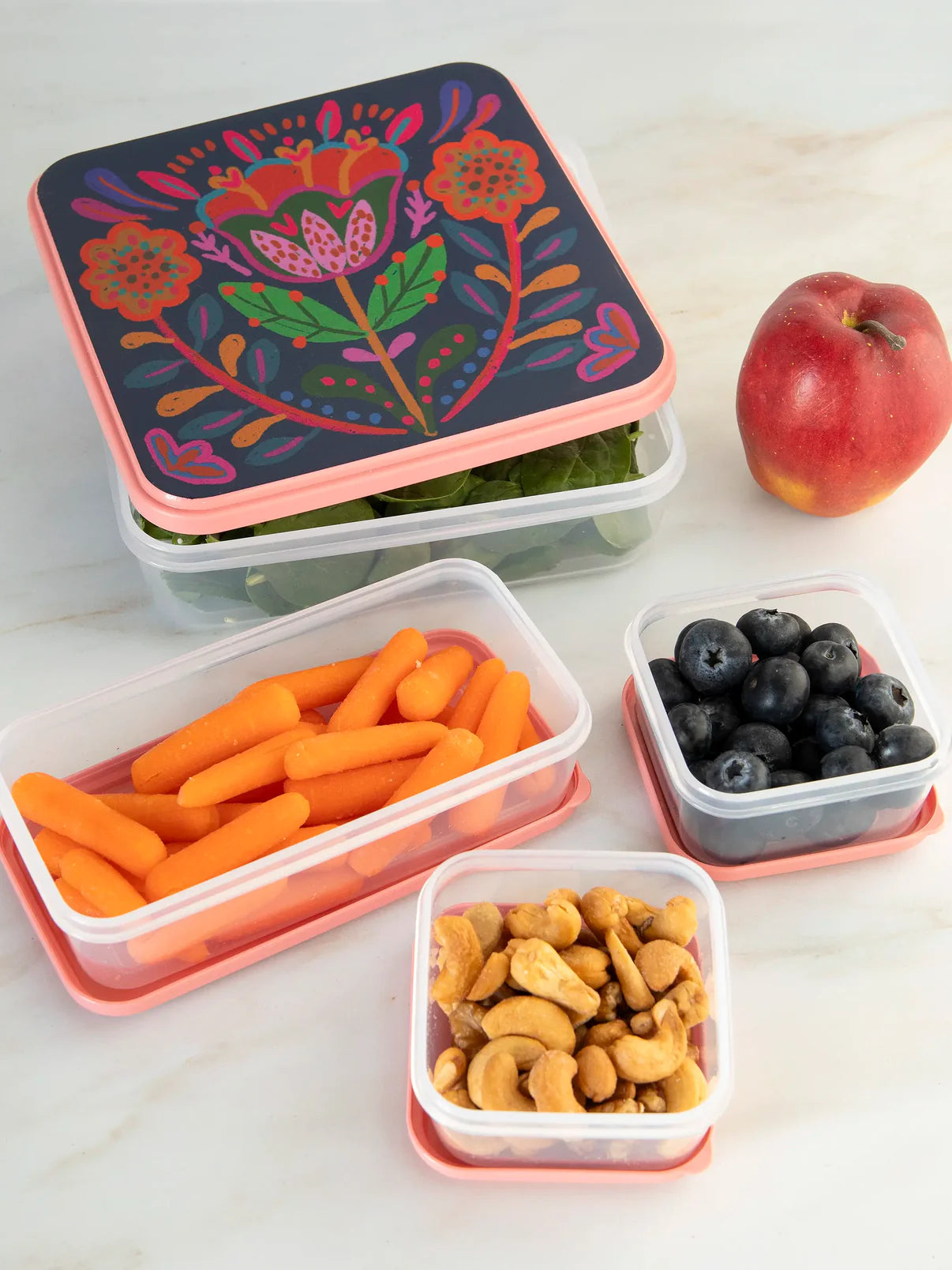 Nesting Storage Containers // Set of 4 // Light Pink Folk Flower